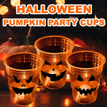 mishunyus 40 Pcs Halloween Glow Pumpkin Party Cups for Adults, 16 oz Orange Plastic Cups Reusable Party Cups for Halloween Party Night,Daytime Supplies Decorations