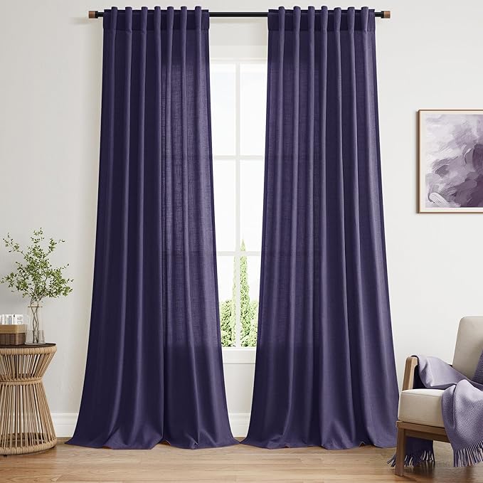 Purple Linen Curtains 90 Inch Long 2 Panels Set by Nanspring