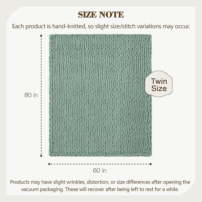 Carriediosa Chunky Knit Throw Blanket 60" X 80" Twin, 100% Hand Made Large - Image 3