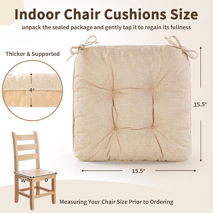 Chair Cushions for Dining Chairs, Tufted Foam Kitchen Chair, Non-Slip Seat - Image 2