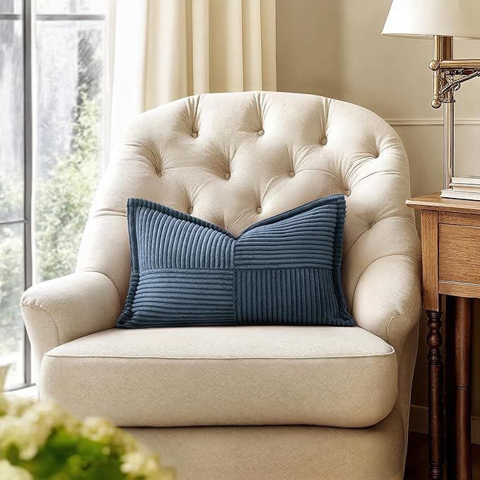 MIULEE Blue Corduroy Lumbar Pillow Covers 12x20 Inch 12x20 Inch - Image 4