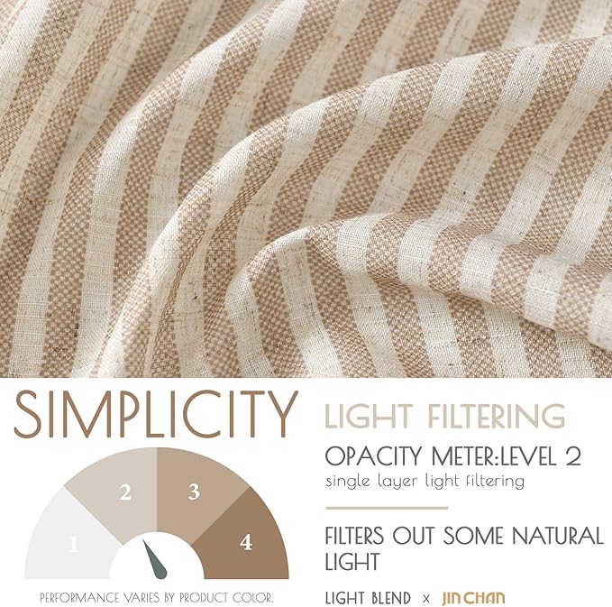 jinchan Tie Top Linen Kitchen Curtains 36 Inches Striped Tier Curtains - Image 5