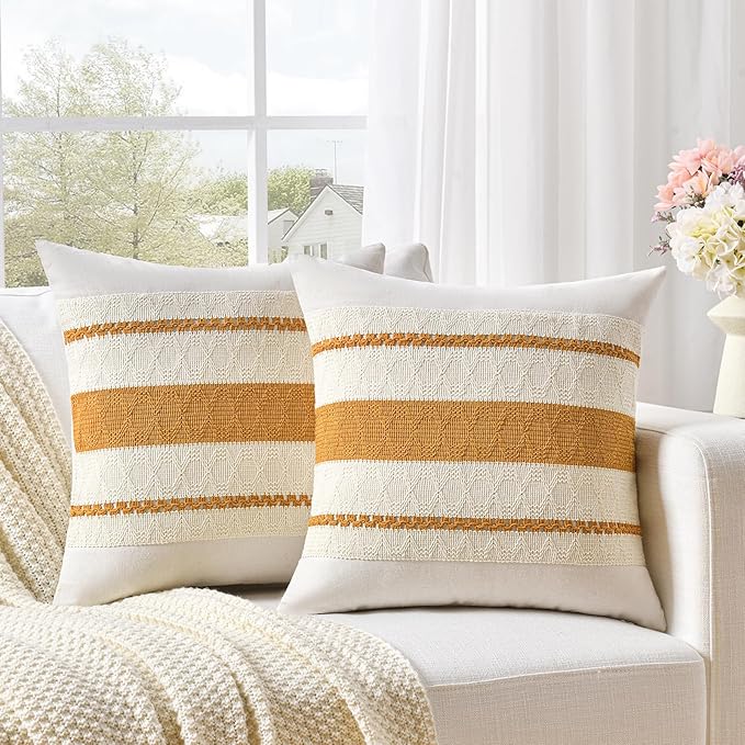 Fancy Homi Set of 2 Mustard Yellow Fall Decorative Throw Pillow Cover 20x20 Inch by Fancy+Homi