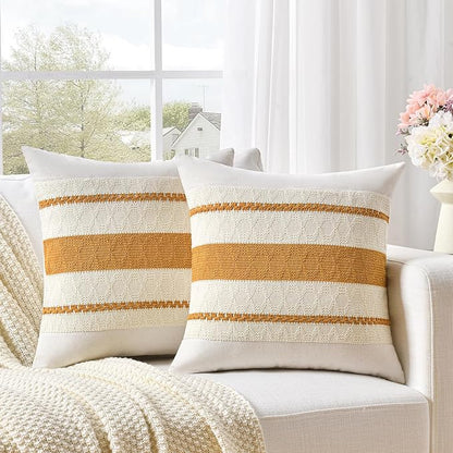 Fancy Homi Set of 2 Mustard Yellow Fall Decorative Throw Pillow Cover 20x20 Inch by Fancy+Homi