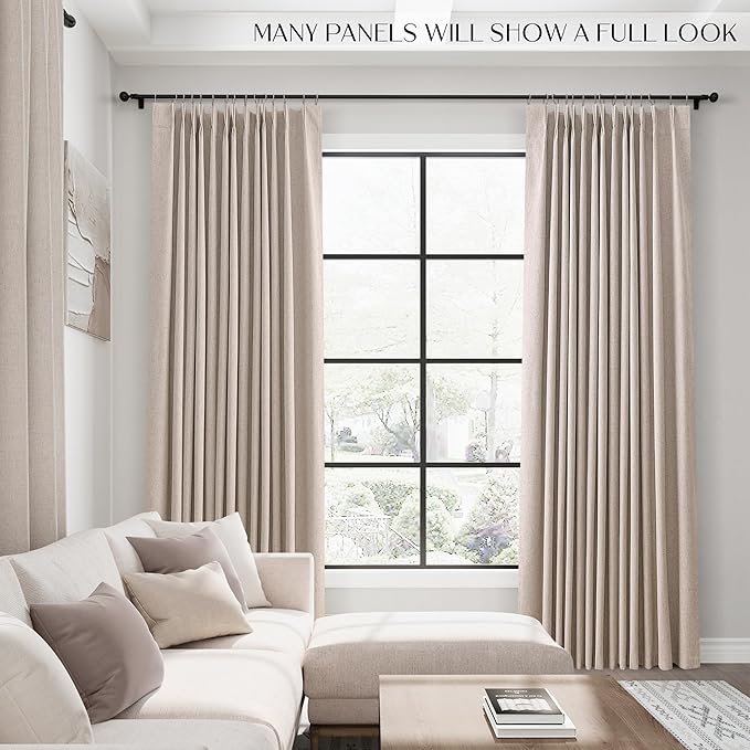 Oatmeal 100% Blackout Pinch Pleated Linen Curtains 84 Inches Long - Image 6