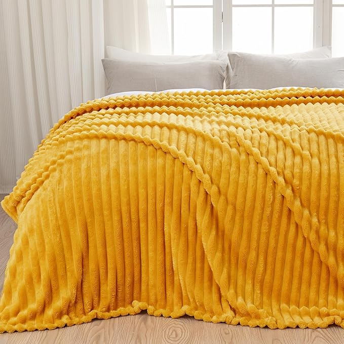 NEWCOSPLAY Super Soft King Blanket Mustard Yellow Premium Silky Flannel Fleece by NEWCOSPLAY