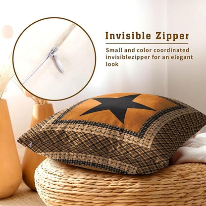 Western Throw Pillow Covers 18x18 Inch Set of 2 Brown Texas Star Decorative - Image 4
