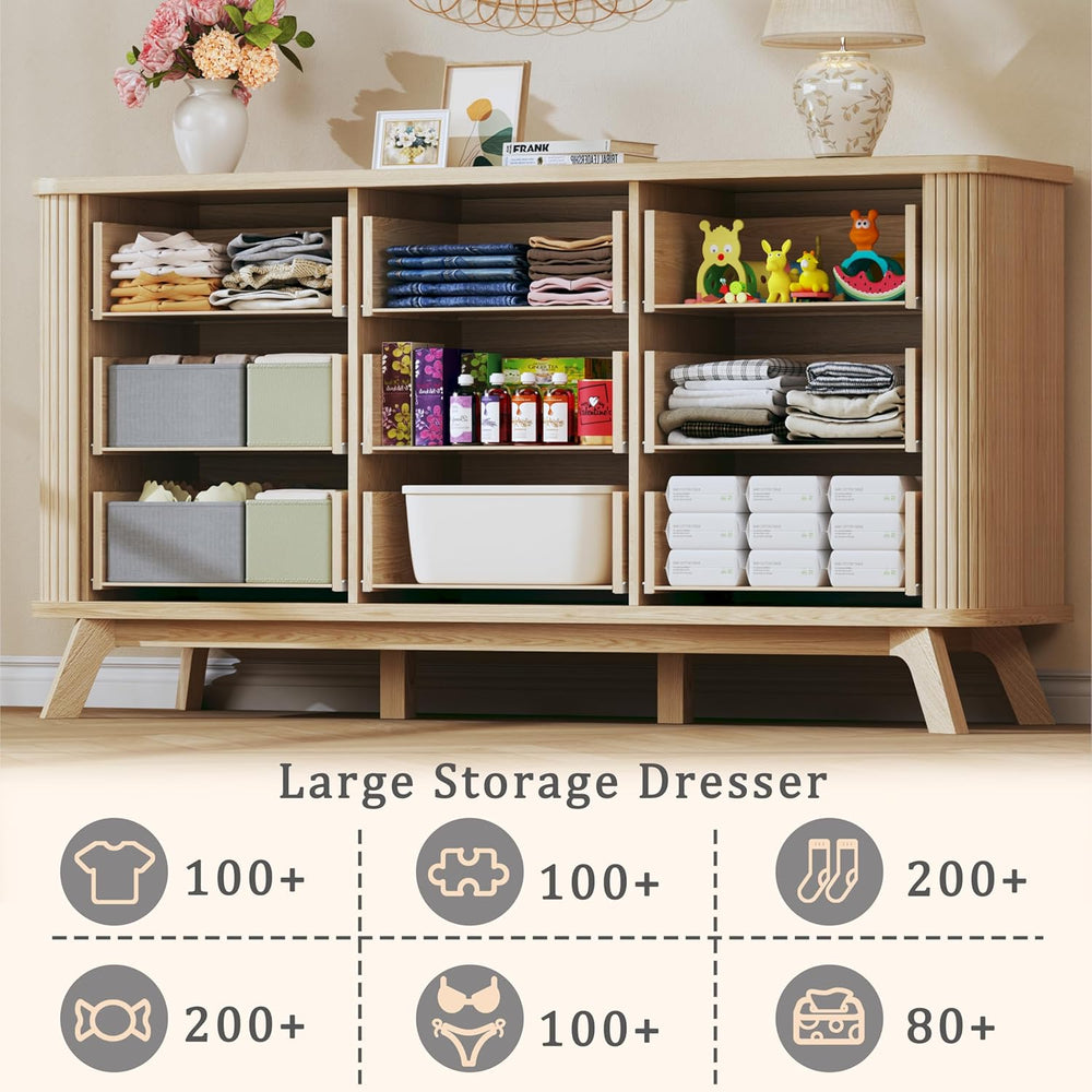 HUAHUU Fluted 9 Drawers Dresser, 60" Mid Century Modern & Chests of ...