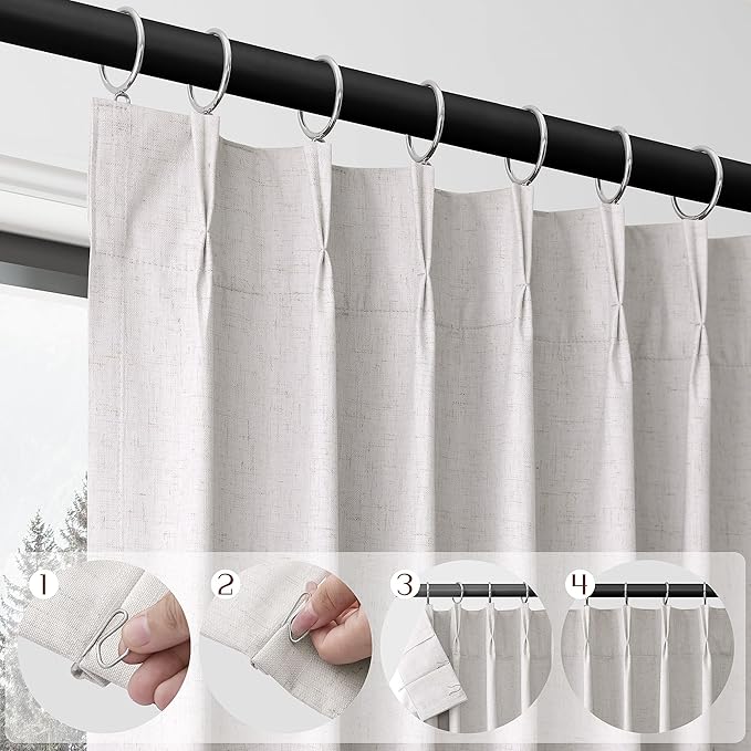 Champagne 100% Blackout Pinch Pleated Linen Curtains 108 Inches Long - Image 3