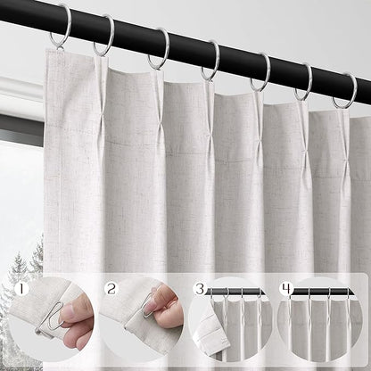 Champagne 100% Blackout Pinch Pleated Linen Curtains 108 Inches Long - Image 3