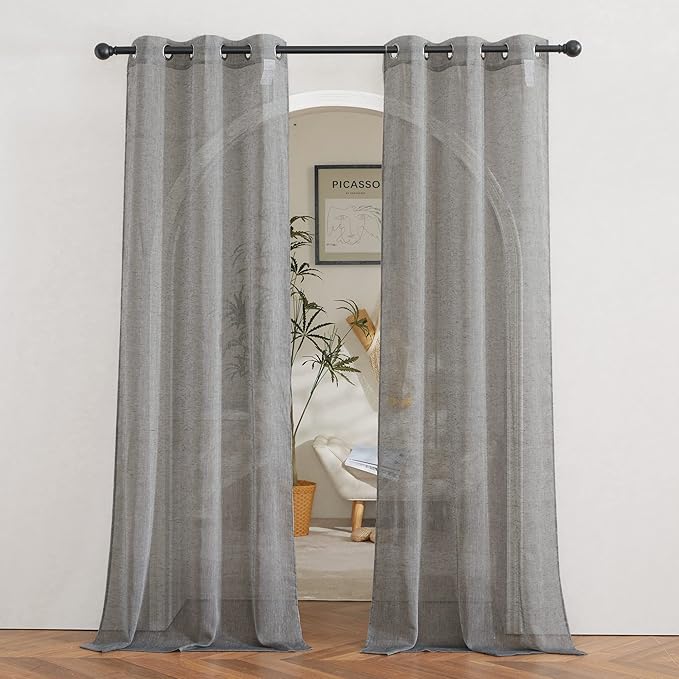 NICETOWN Charcoal Grey Living Room Curtains 84 inch Long, Grommet Linen Blend by NICETOWN