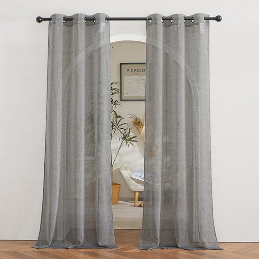 NICETOWN Charcoal Grey Living Room Curtains 84 inch Long, Grommet Linen Blend by NICETOWN