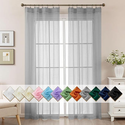 Grey Sheer Curtains 84 Inches Long, Privacy Semi Sheer Curtains by ABLUEN