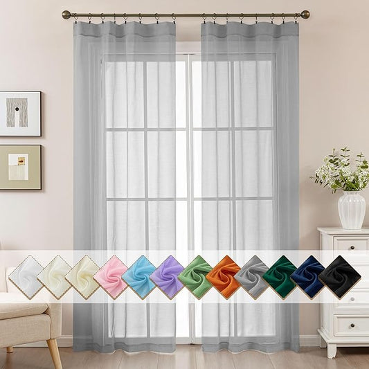 Grey Sheer Curtains 84 Inches Long, Privacy Semi Sheer Curtains by ABLUEN
