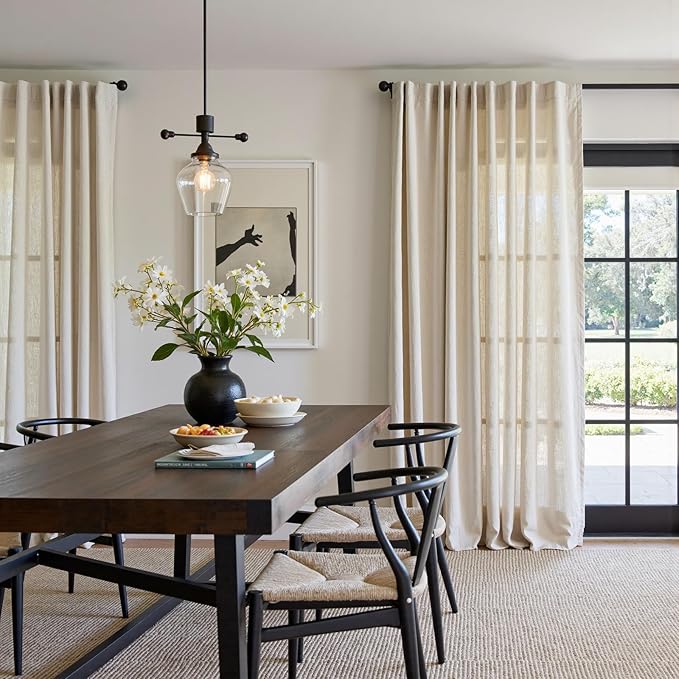 jinchan Beige Linen Blend Curtain 108 Inches Extra Long 1 Panel - Image 2