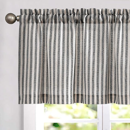 jinchan Valance Curtain Linen Textured Striped Window Curtain by JINCHAN