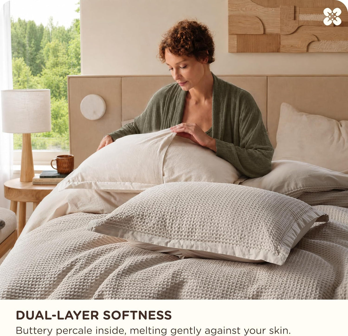 bedsure purewoven 3 pieces 100% cotton waffle duvet, side view