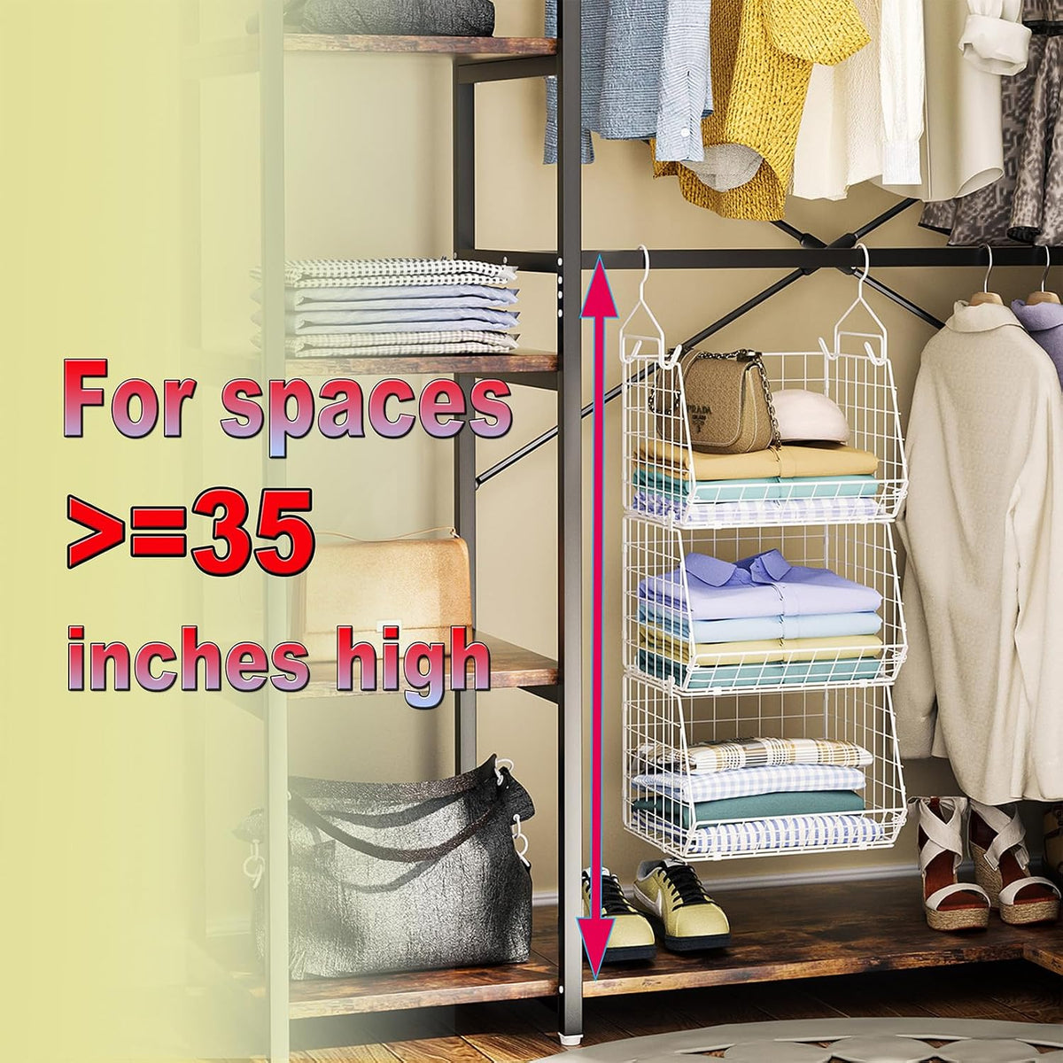 x-cosrack 3 tier foldable closet organizer, clothes shelves, side view