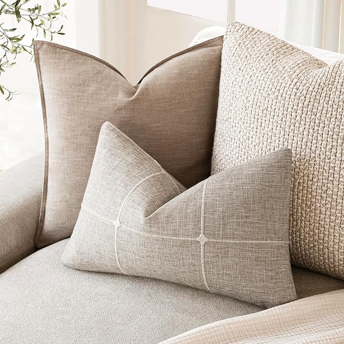 Foindtower Pack of 2 Decorative Faux Linen Jacquard Check Throw Pillow Covers - Image 5
