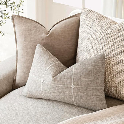 Foindtower Pack of 2 Decorative Faux Linen Jacquard Check Throw Pillow Covers - Image 5