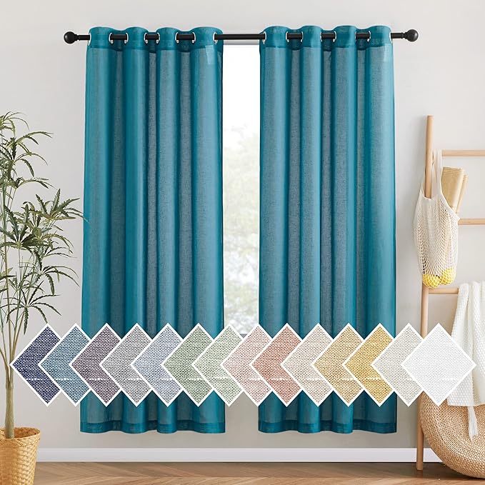 NICETOWN Linen Sheer Bedroom Curtains 72 inch Long, Grommet Top Casual Flax by NICETOWN