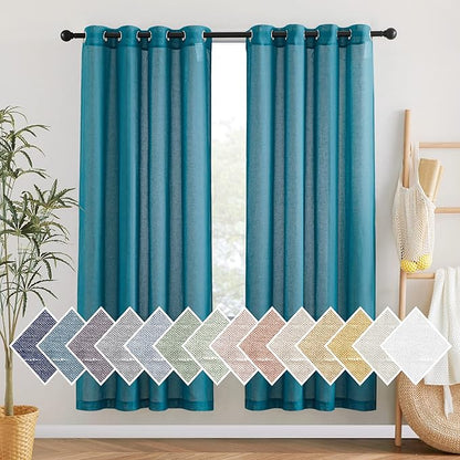 NICETOWN Linen Sheer Bedroom Curtains 72 inch Long, Grommet Top Casual Flax by NICETOWN