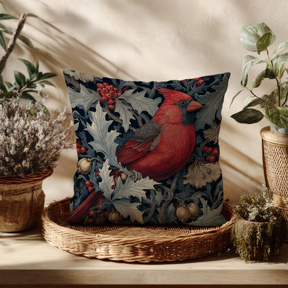 William Morris Inspired Red Cardinal Bird Pillow Cover 18x18 Inches(Set of 2) - Vintage Floral Art Throw Pillowcase - Farmhouse Decor for Couch, Sofa, Bed - Living Room Home Decor Gift (Red-Bird)