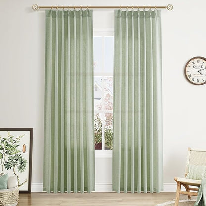 Mist Sage Pinch Pleated Linen Curtains 84 Inch Length 2 Panels by Aersas