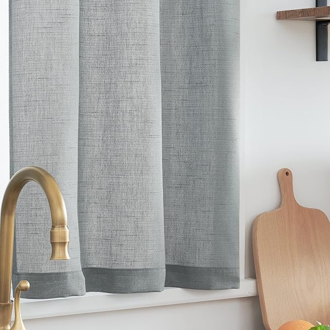 jinchan Grey Kitchen Curtains and Valances Set 3 Pieces Linen Tiers and Valance - Image 8