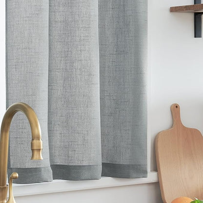 jinchan Grey Kitchen Curtains and Valances Set 3 Pieces Linen Tiers and Valance - Image 8