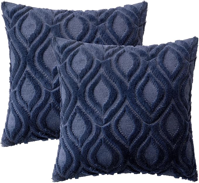 MIULEE Navy Blue Throw Pillow Covers 20x20 Inch, Soft Winter Plush Faux Wool - Image 6