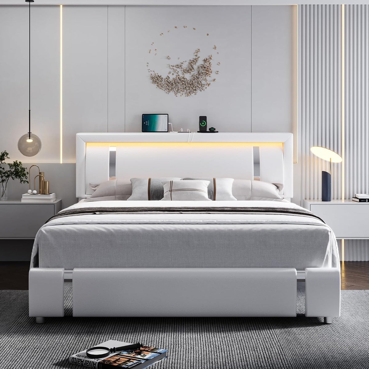 keyluv king size bed frame with rgb led, close-up detail