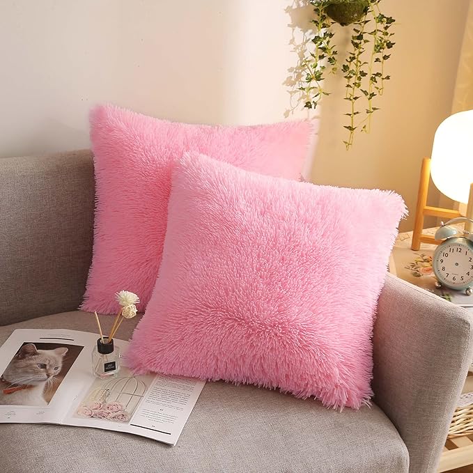 XeGe Cozy Faux Fur Throw Pillow Covers, Zippered Fluffy Cushion Covers by XeGe