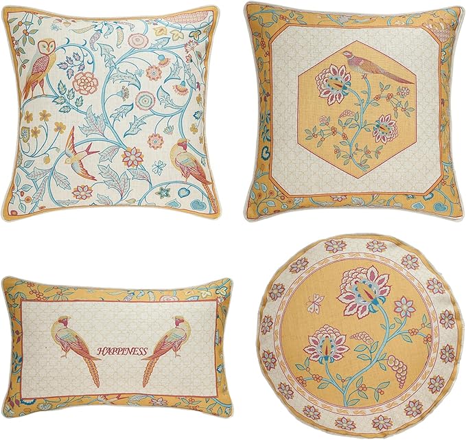 patdrea Design Yellow Linen Throw Pillow Covers Pack of 4, French Square Lumbar by Welcometopatdrea
