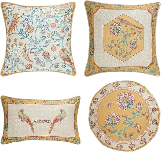 patdrea Design Yellow Linen Throw Pillow Covers Pack of 4, French Square Lumbar by Welcometopatdrea