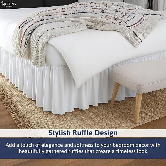 KRISHNA Ruffled Bed Skirt with Split Corners Twin, 100% Microfiber Hotel Quality - Image 5