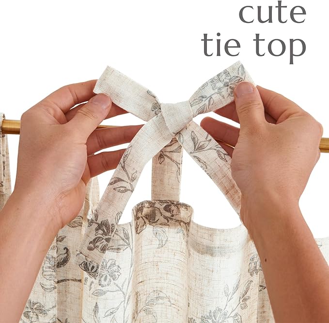 jinchan Gray Floral Kitchen Curtains 36 Inch Linen Tier Curtains Farmhouse Cafe - Image 7