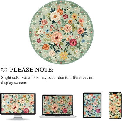 DUKINO Floral Round Rug, 6ft Washable Circle Rug, Non Slip Indoor Low Pile - Image 9