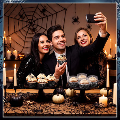 Potchen 200 Pcs Halloween Spiderweb Foil Cake Cup with Lid, 5 oz Baking Cup