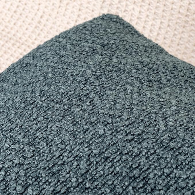 14x26 inch Boucle Lumbar Pillow Cover, Dusty Blue Woven Texture Neutral Long - Image 7