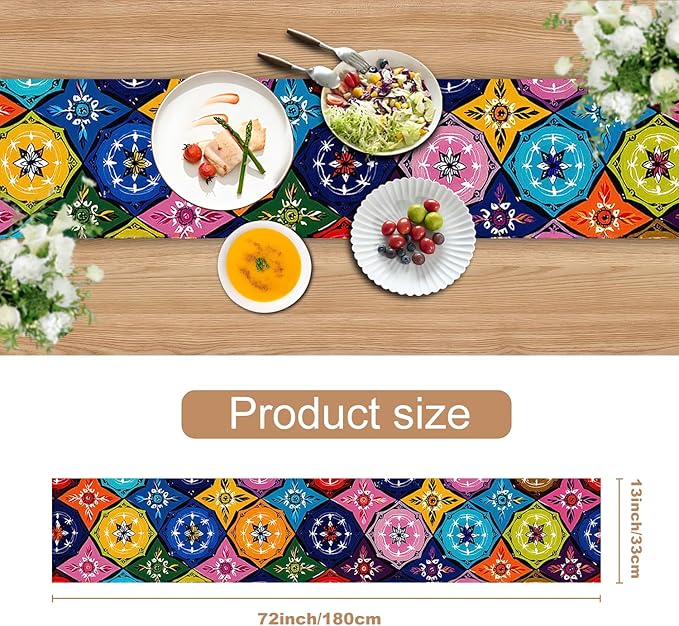Colorful Mexican Talavera Style Table Runner – Hand-Painted Ceramic Tile Design - Image 3