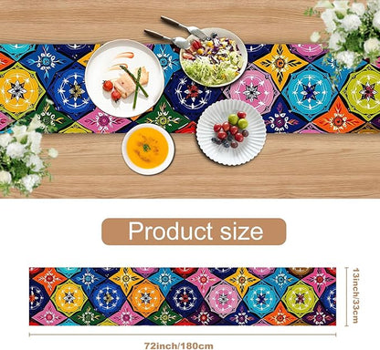 Colorful Mexican Talavera Style Table Runner – Hand-Painted Ceramic Tile Design - Image 3