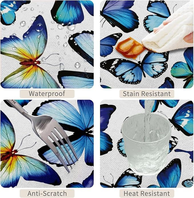 60x108inches Blue Butterfly Rectangle Tablecloth Natural Butterflies Light - Image 4