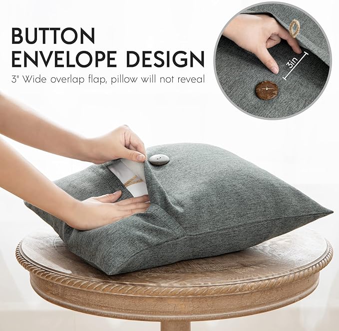 Phantoscope Pack of 2 Farmhouse Throw Pillow Covers Button Vintage Linen - Image 3