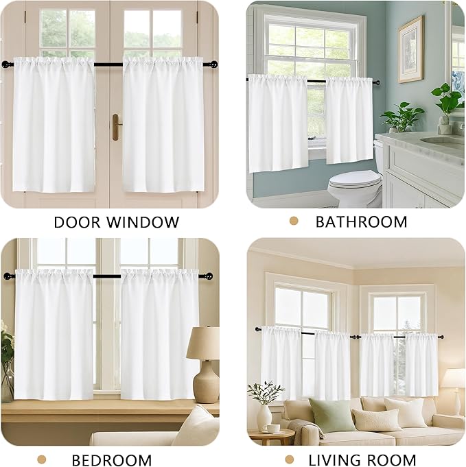 OVZME White Curtains Tier 45 Inch Length 2 Panels, Thick Textured Kitchen Door - Image 5
