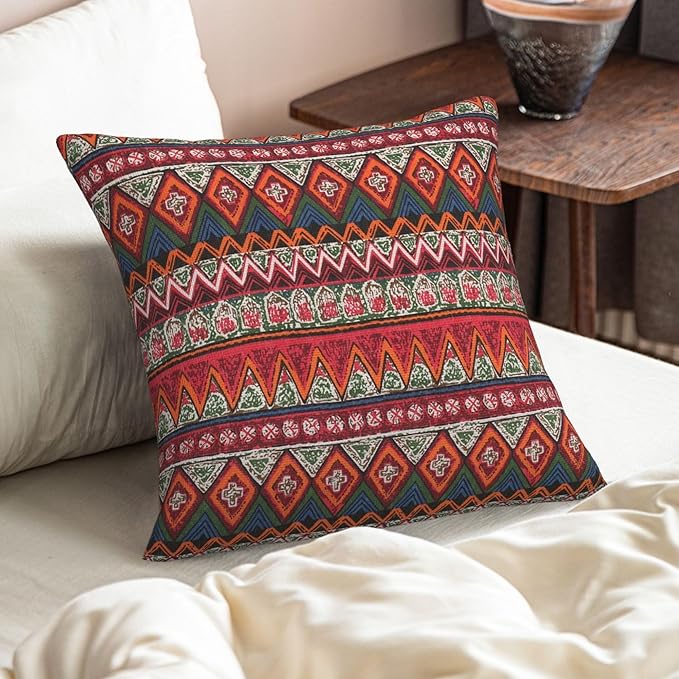 Farmhouse Vintage Boho Red Striped Throw Pillow Covers 18x18 Inch Set of 2 - Image 3