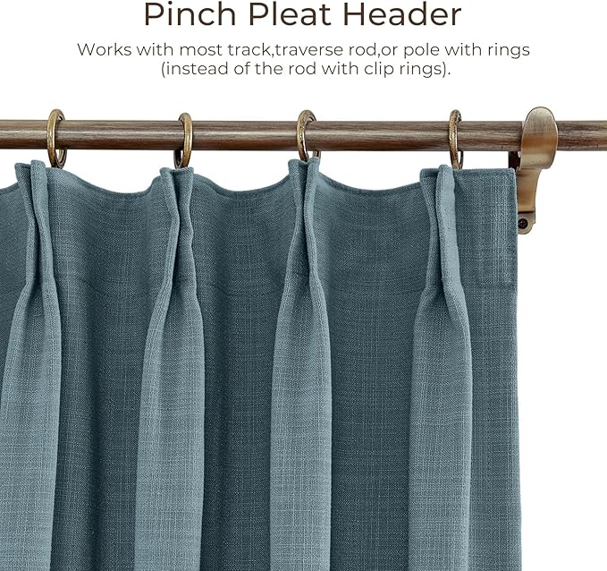 TWOPAGES 72 W x 96 L inch Pinch Pleat Darkening Drape Faux Linen Curtain - Image 4