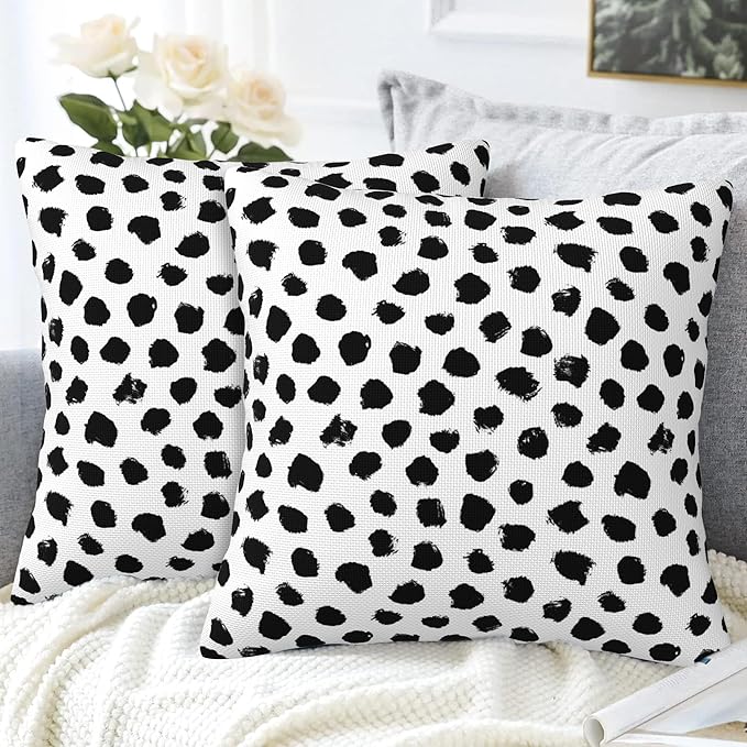 White and Black Spot Throw Pillow Covers Set of 2 Polka Dot Pillow Covers 18x18 - Image 4