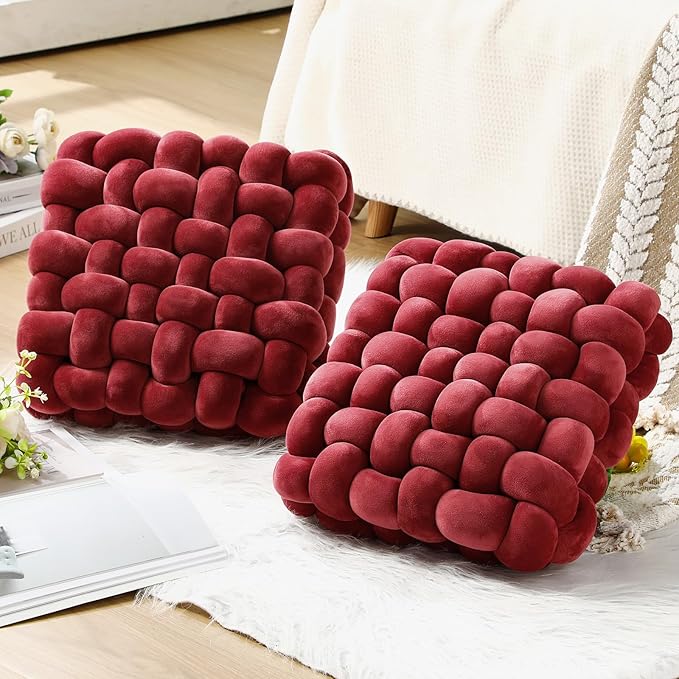 Wenqik 2 Pcs Knot Pillows Square Knotted Plush Throws Soft Accent Pillows - Image 4