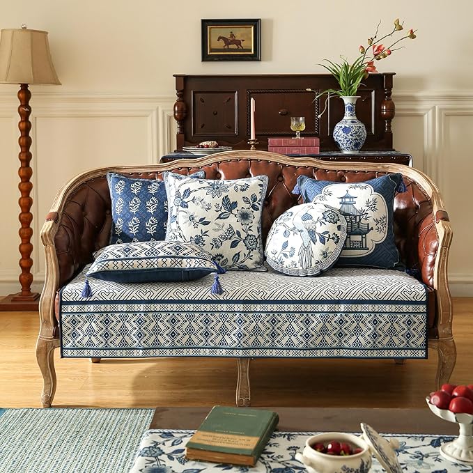 Rectangle Throw Pillow Covers Set of 2, Classic Chinoiserie Blue and White - Image 3